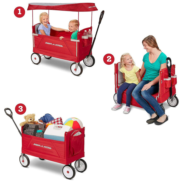 Radio Flyer 3 in 1 EZ Fold Wagon All Terrain Off Road Cart with Canopy, Red