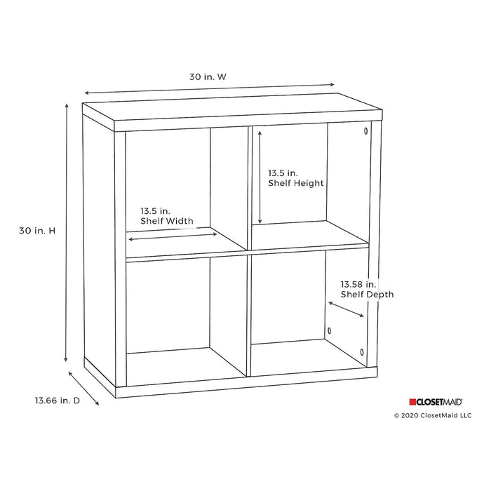 ClosetMaid 4 Cube Storage Shelf Bookshelf Home Organizer with Back Panel, Gray