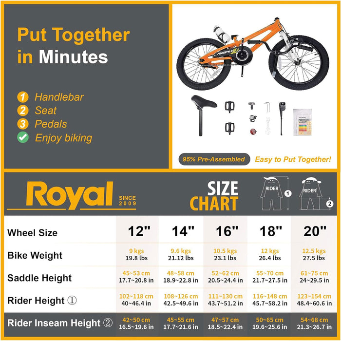 RoyalBaby Freestyle 18 Inch Kids Bike with Kickstand for Ages 5 to 9, Orange