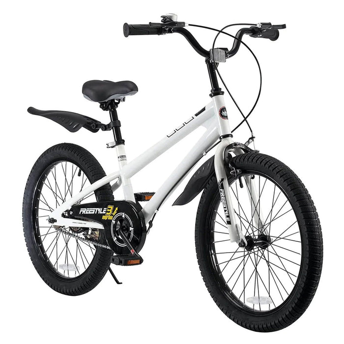 RoyalBaby Freestyle 20 Inch Kids Bicycle with Kickstand and Water Bottle, White