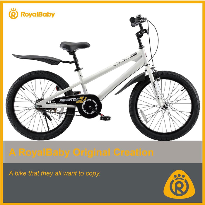 RoyalBaby Freestyle 20 Inch Kids Bicycle with Kickstand and Water Bottle, White