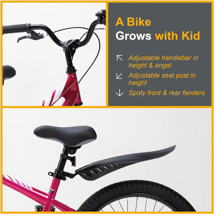 RoyalBaby Freestyle 20" Kids Bicycle with Kickstand and Water Bottle, Fuchsia