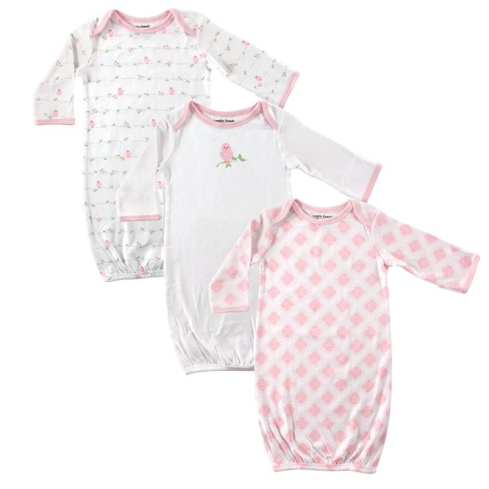 Luvable Friends Infant Girl Cotton Gowns, Bird, Preemie-Newborn