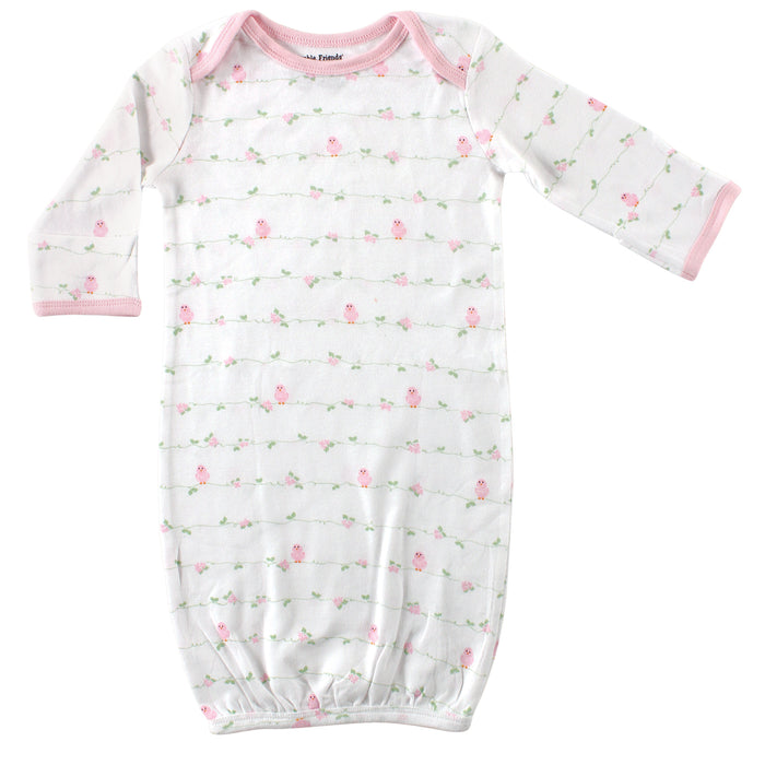 Luvable Friends Infant Girl Cotton Gowns, Bird, Preemie-Newborn