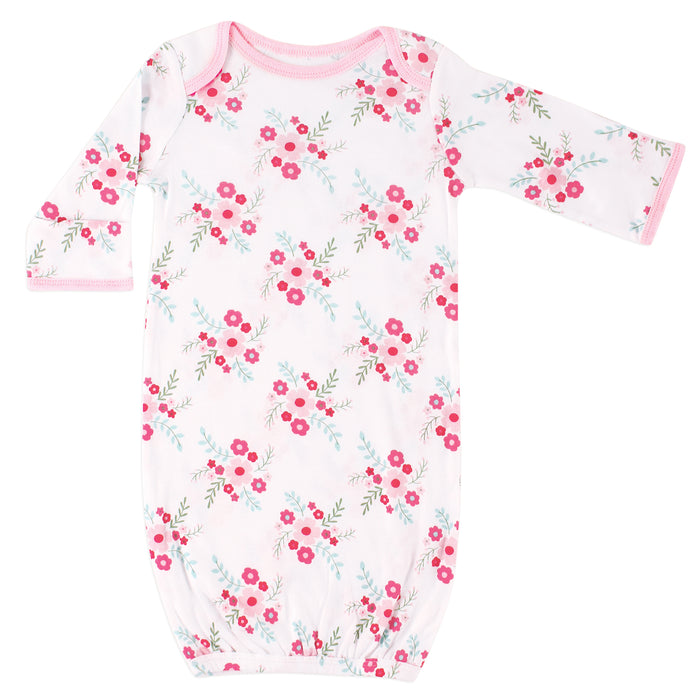 Luvable Friends Infant Girl Cotton Gowns, Pink Floral, Preemie-Newborn