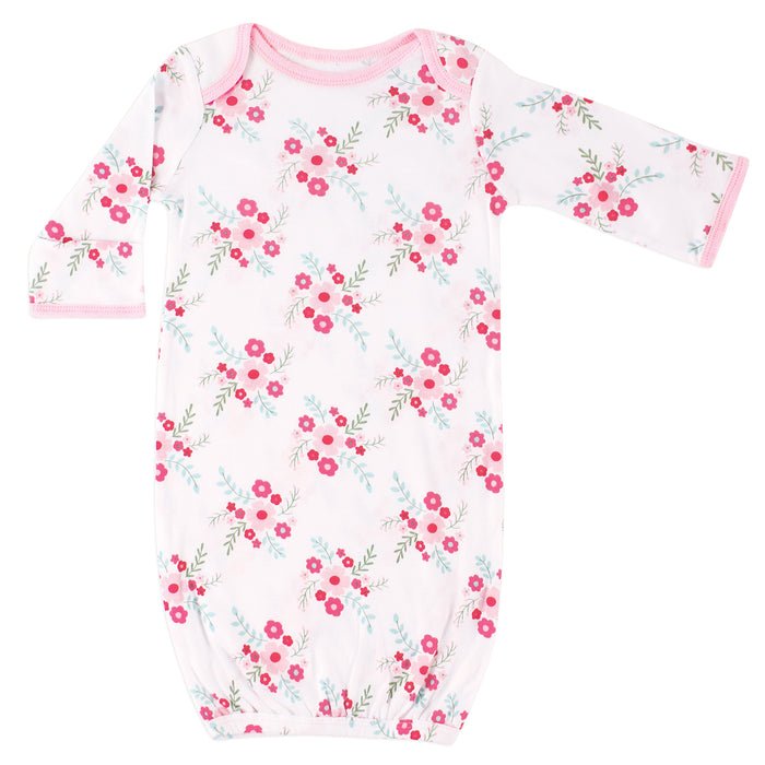 Luvable Friends Baby Girl Cotton Gowns, Pink Floral 0-6 Months