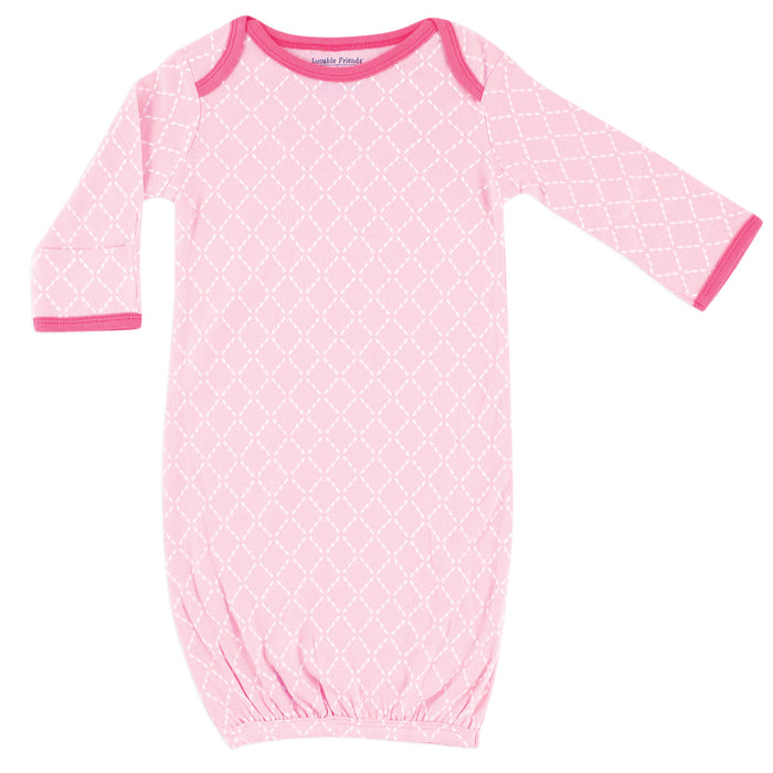 Luvable Friends Infant Girl Cotton Gowns, Pink Floral, Preemie-Newborn