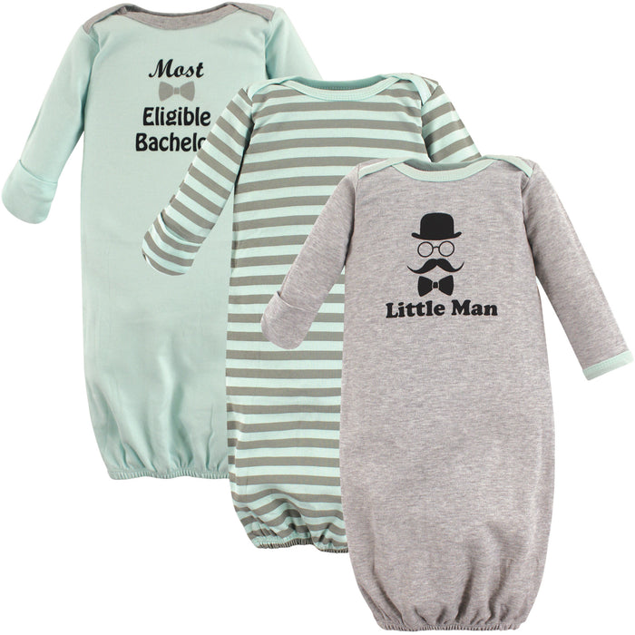 Luvable Friends Baby Boy Cotton Long-Sleeve Gowns 3-Pack, Little Man, 0-6 Months