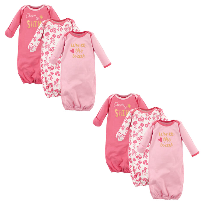 Luvable Friends Infant Girl Cotton Gowns, Worth The Wait 6-Piece, 0-6 Months