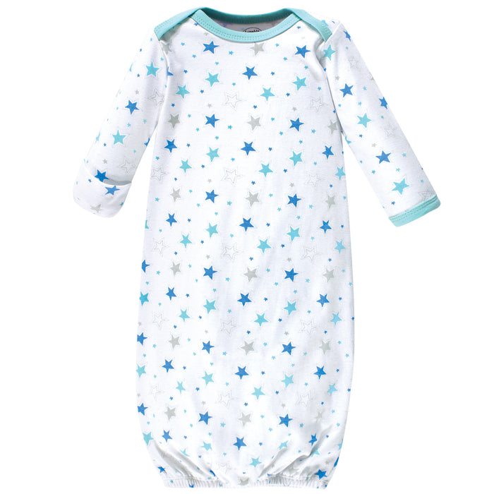 Luvable Friends Baby Boy Cotton Long-Sleeve Gowns 3-Pack, Boy Elephant Stars, 0-6 Months