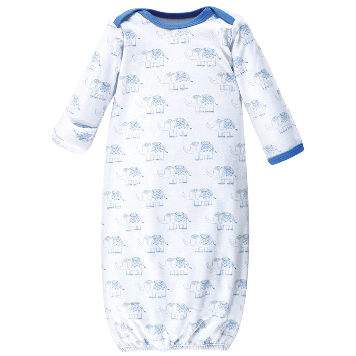 Luvable Friends Baby Boy Cotton Long-Sleeve Gowns 3-Pack, Boy Elephant Stars, 0-6 Months