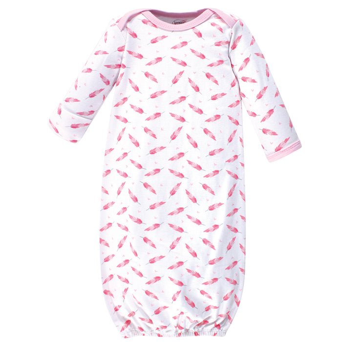 Luvable Friends Girl Cotton Long-Sleeve Gowns 3 Pack, Girl Elephant Hearts 0-6 Months