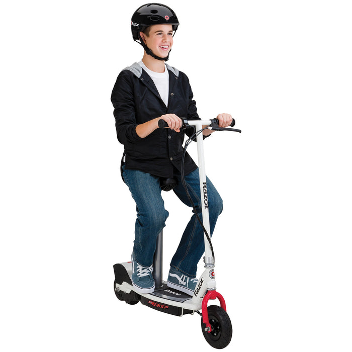 Razor E200S Seated Electric 12 MPH Scooter w/ Twist Grip Throttle & Brake, White