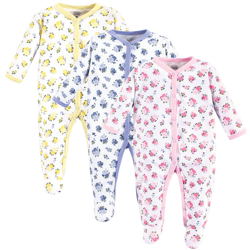 Luvable Friends Baby Girl Cotton Snap Sleep and Play 3 Pack, Floral