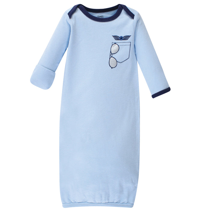 Luvable Friends Baby Boy Cotton Long-Sleeve Gowns 3-Pack, Airplane, 0-6 Months