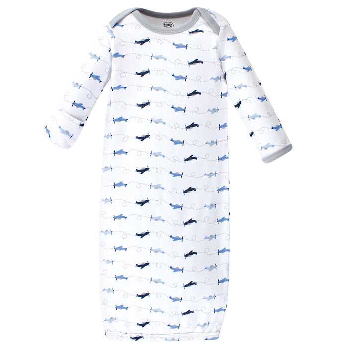 Luvable Friends Baby Boy Cotton Long-Sleeve Gowns 3-Pack, Airplane, 0-6 Months