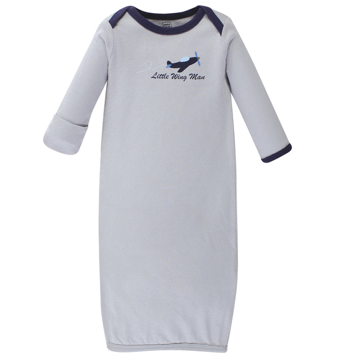 Luvable Friends Infant Boy Cotton Gowns, Airplane, Preemie-Newborn