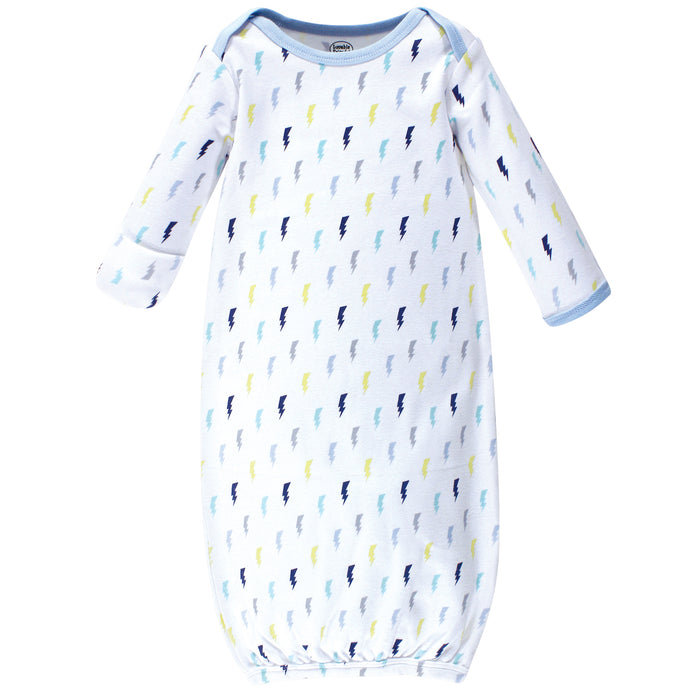 Luvable Friends Baby Boy Cotton Long-Sleeve Gowns 3-Pack, Boy Clouds, 0-6 Months
