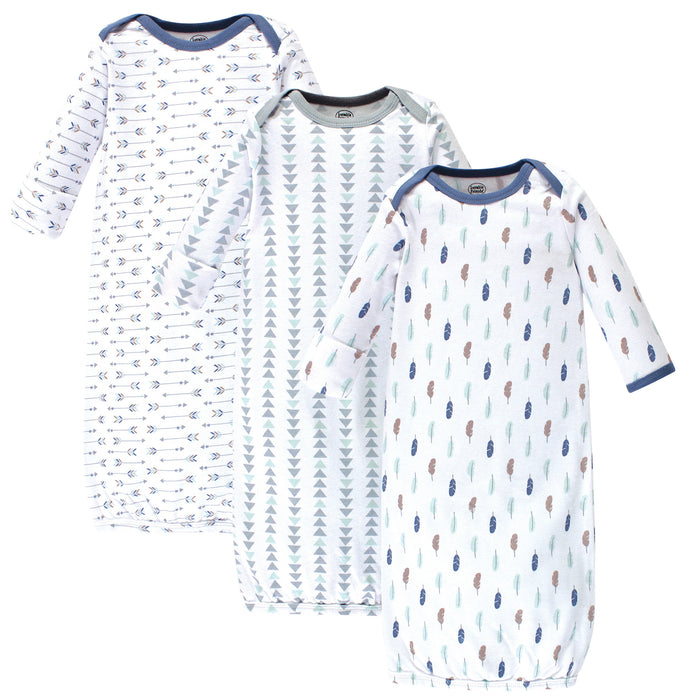 Luvable Friends Baby Boy Cotton Long-Sleeve Gowns 3-Pack, Boy Feathers, 0-6 Months