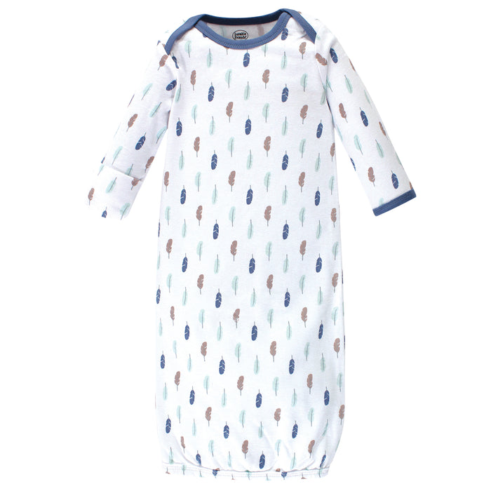 Luvable Friends Baby Boy Cotton Long-Sleeve Gowns 3-Pack, Boy Feathers, 0-6 Months