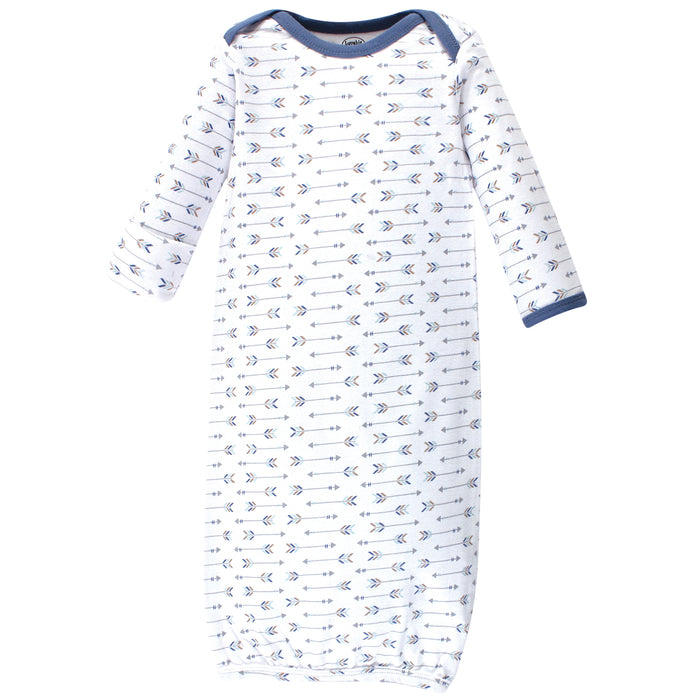 Luvable Friends Baby Boy Cotton Long-Sleeve Gowns 3-Pack, Boy Feathers, 0-6 Months