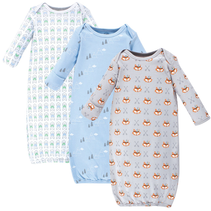 Luvable Friends Baby Boy Cotton Long-Sleeve Gowns 3-Pack, Wild Free, 0-6 Months