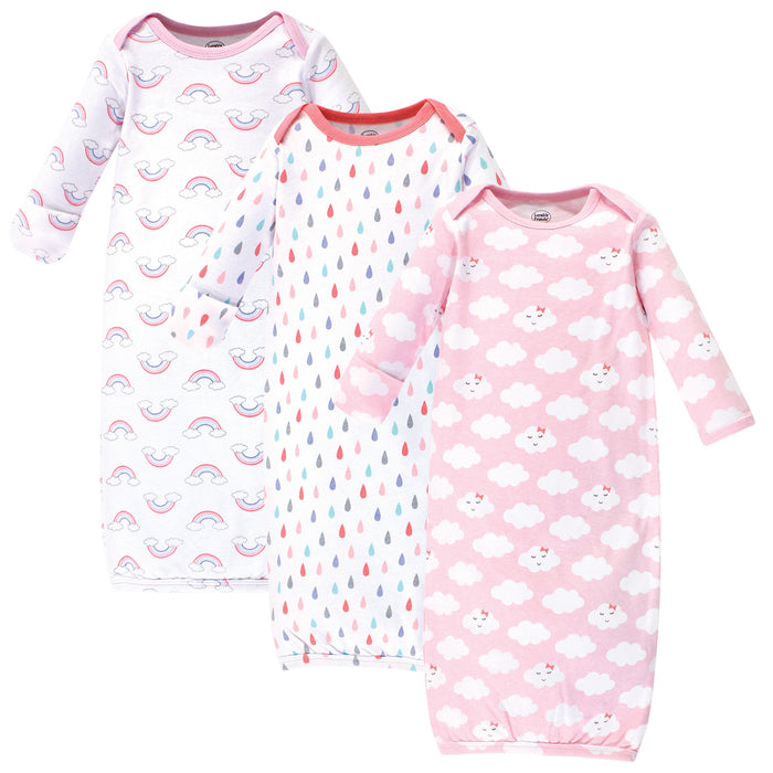 Luvable Friends Baby Girl Cotton Long-Sleeve Gowns 3 Pack, Girl Clouds 0-6 Months
