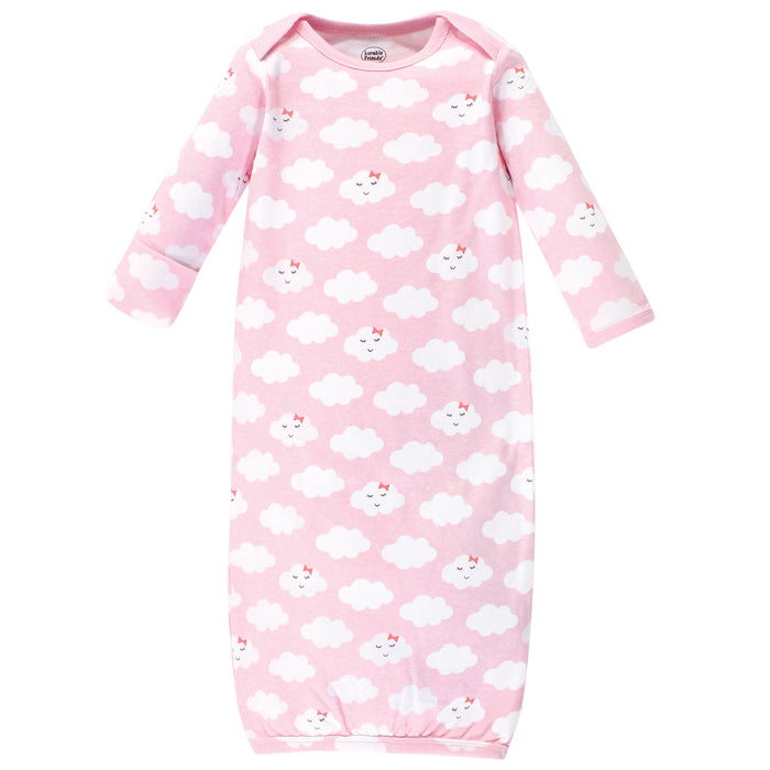 Luvable Friends Baby Girl Cotton Long-Sleeve Gowns 3 Pack, Girl Clouds 0-6 Months