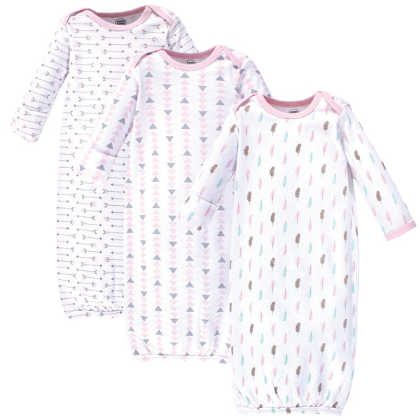 Luvable Friends Baby Girl Cotton Long-Sleeve Gowns 3 Pack, Girl Feathers0-6 Months