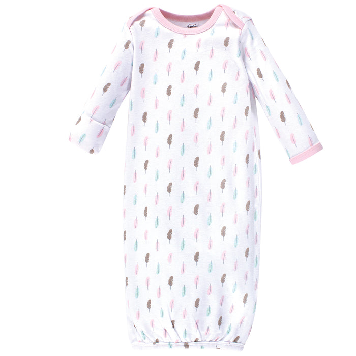 Luvable Friends Baby Girl Cotton Long-Sleeve Gowns 3 Pack, Girl Feathers0-6 Months