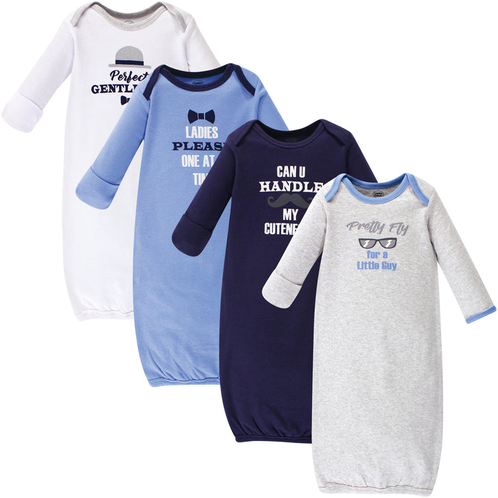 Luvable Friends Baby Boy Cotton Long-Sleeve Gowns 4-Pack, Gentleman, 0-6 Months