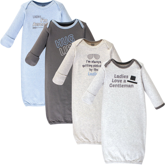 Luvable Friends Baby Boy Cotton Long-Sleeve Gowns 4-Pack, Ladies, 0-6 Months