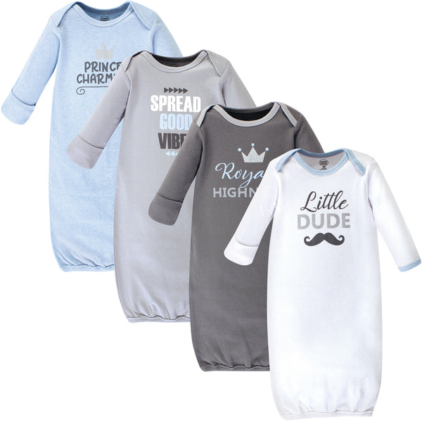 Luvable Friends Baby Boy Cotton Long-Sleeve Gowns 4-Pack, Little Dude, 0-6 Months