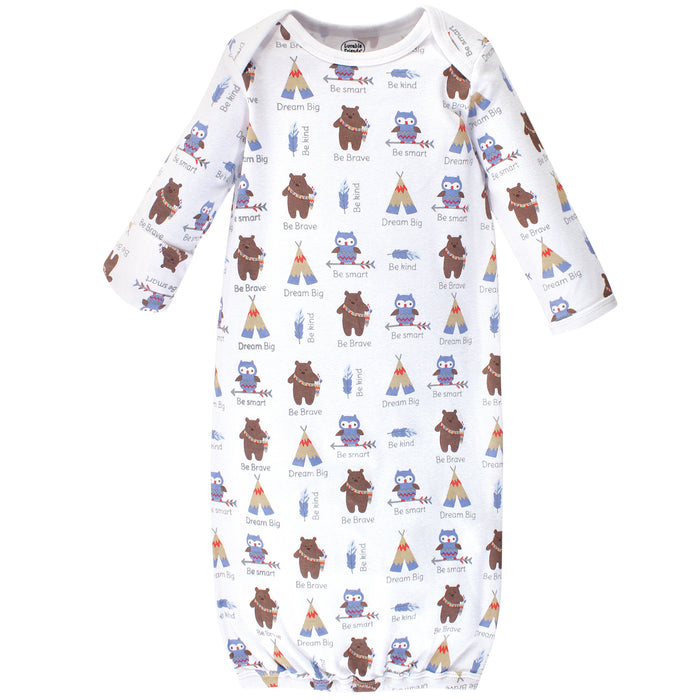 Luvable Friends Baby Boy Cotton Long-Sleeve Gowns 4-Pack, Blue Bear, 0-6 Months