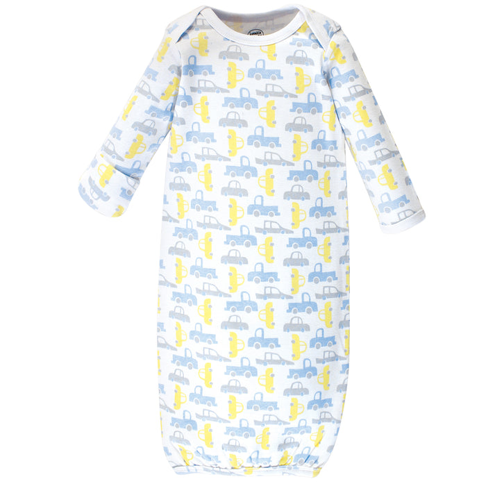 Luvable Friends Baby Boy Cotton Long-Sleeve Gowns 4-Pack, Trucks, 0-6 Months