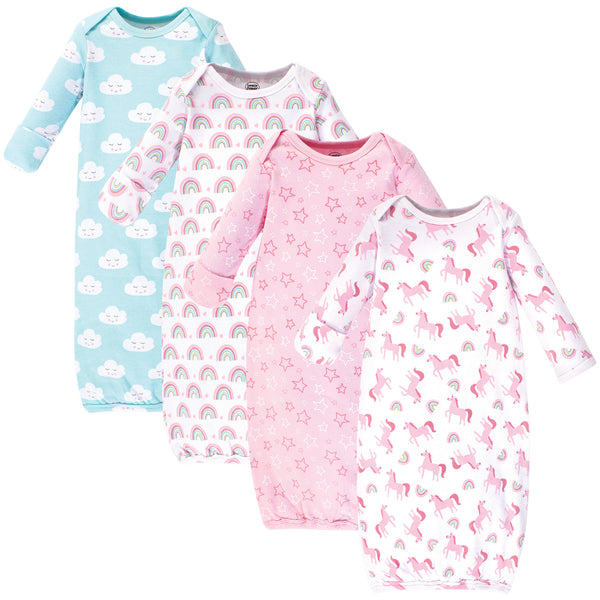 Luvable Friends Baby Girl Cotton Long-Sleeve Gowns 4 Pack, Rainbow 0-6 Months