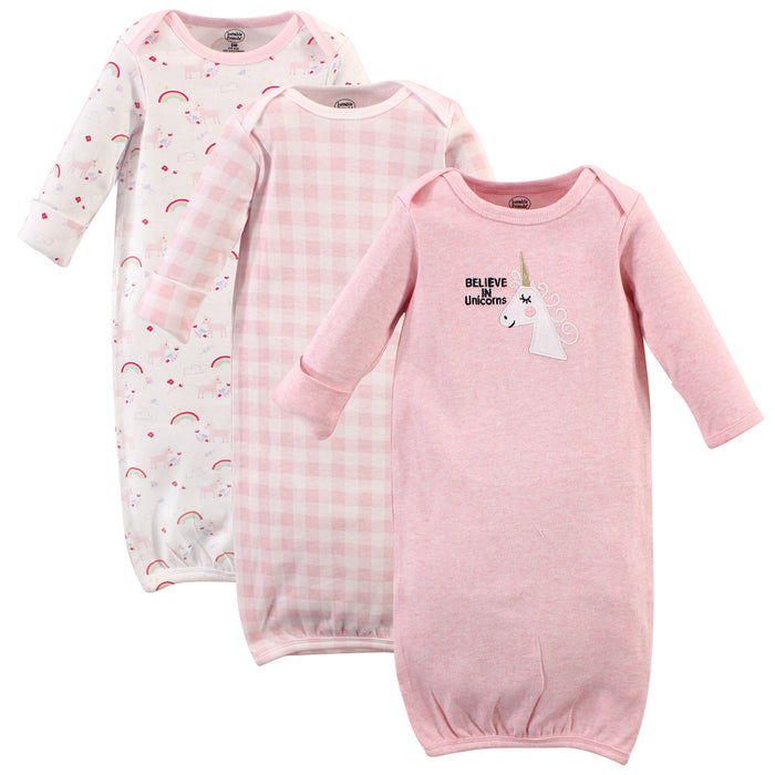 Luvable Friends Infant Girl Cotton Gowns, Unicorn, Preemie-Newborn