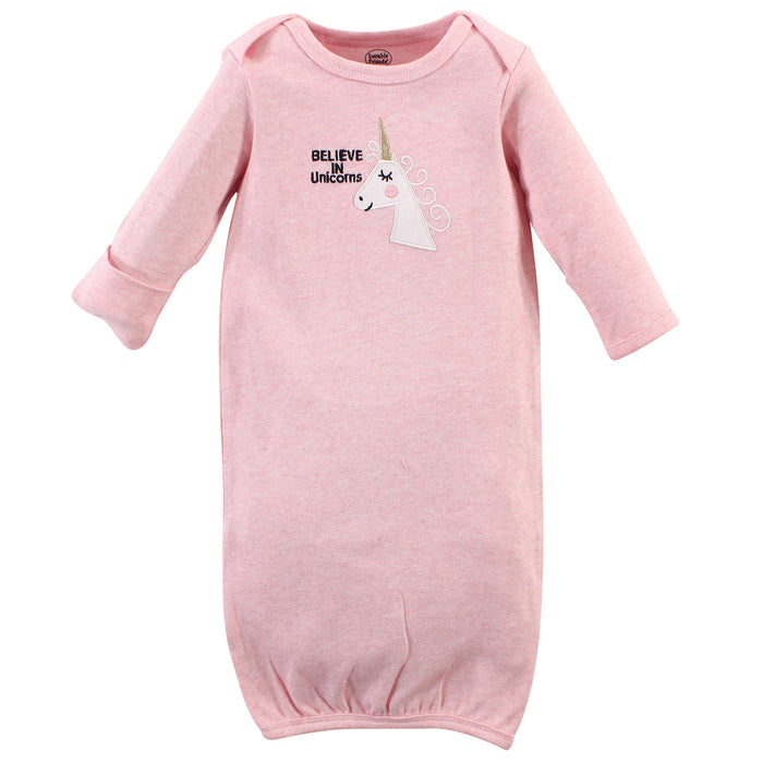 Luvable Friends Infant Girl Cotton Gowns, Unicorn, Preemie-Newborn