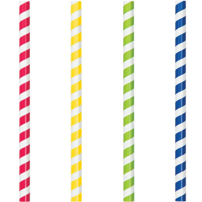 Party Decorations Translucent 7.75" Paper Smoothie Straws, Asstd Stripes (40/Pkg)