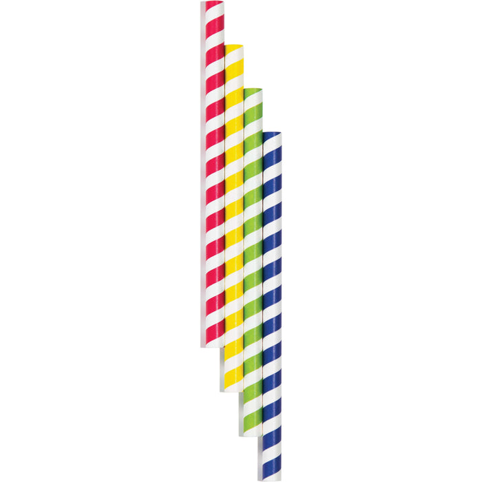 Party Decorations Translucent 7.75" Paper Smoothie Straws, Asstd Stripes (40/Pkg)