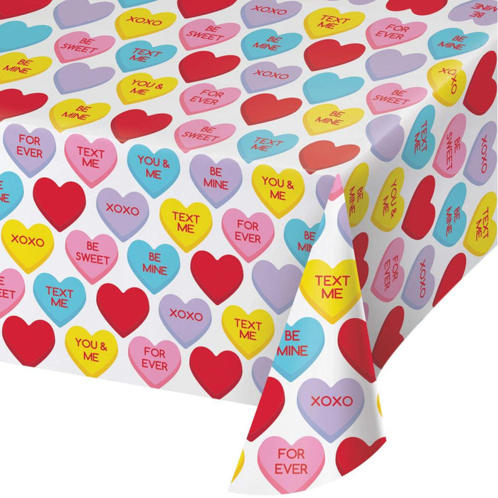 Party Decorations Candy Hearts Valentine's Day Plastic Table Cover (1/Pkg)