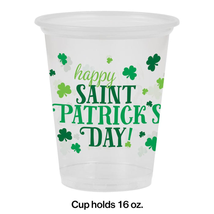 Party Decorations 16Oz Plastic Cup, Clear Happy St Pats (8/Pkg)