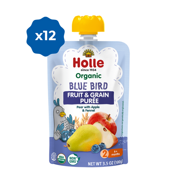 Holle Baby Food Pouches - Organic Fruit & Grain Puree - Blue Bird