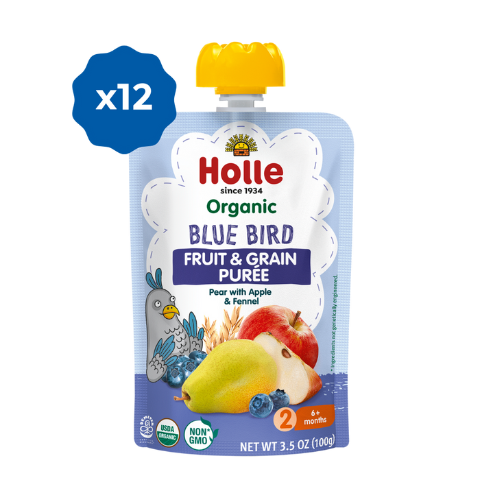 Holle Baby Food Pouches - Organic Fruit & Grain Puree - Blue Bird