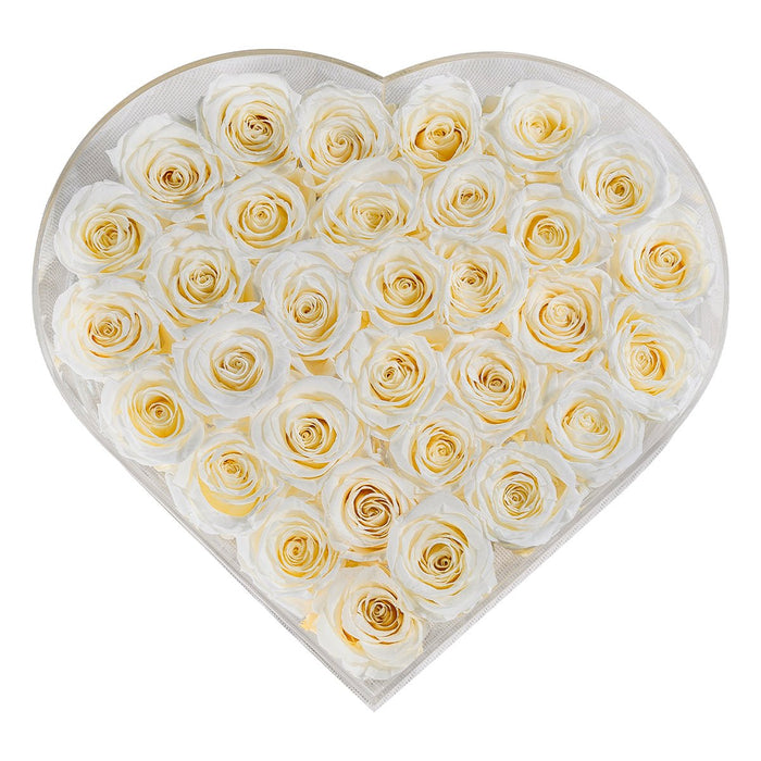 Rose Forever 35 Ivory Roses - Crystal Heart Box