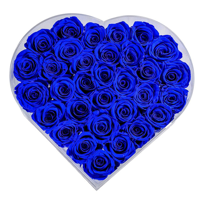 Rose Forever 35 Royal Blue Roses - Crystal Heart Box