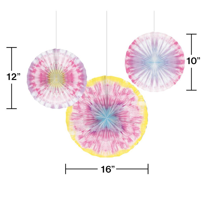 Party Decorations Tie Dye Party Paper Fans, 16", 12", 10" (3/Pkg)