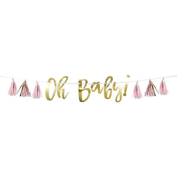 Party Decorations Pink And Gold Oh Baby Tassel Banner (1/Pkg)