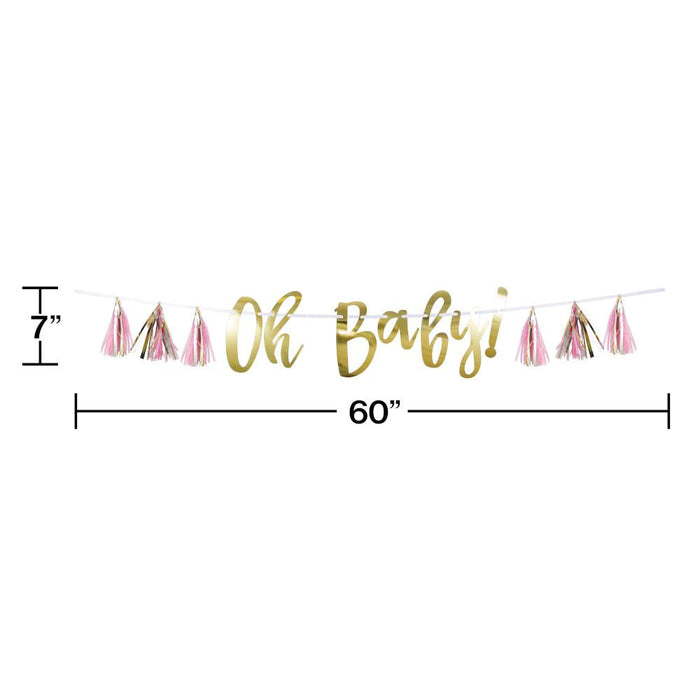 Party Decorations Pink And Gold Oh Baby Tassel Banner (1/Pkg)