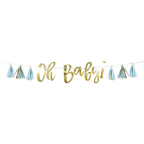 Party Decorations Blue And Gold Oh Baby Tassel Banner (1/Pkg)